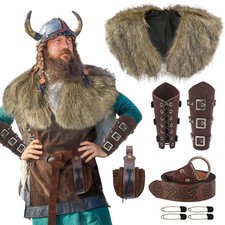 Viking Costume Viking Faux Fur Shawl Belt Bracers Medieval Warrior Outfit Ren...