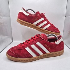 Adidas Hamburg Trainers Mens UK 8.5 Red White Suede Gum Originals 80s Casual