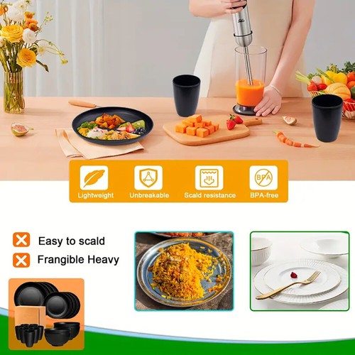 32pcs set black dinnerware - black,