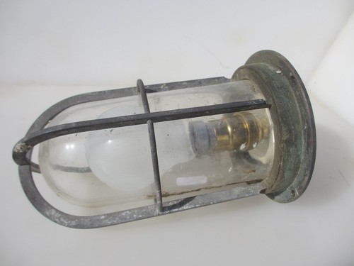 Antique brass ship caged lamp - ship,