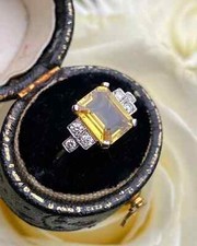 3.80 Ct Emerald Cut Natural Yellow Citrine Diamond Wedding Ring 14K White Gold