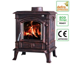8KW Wood Burning Stove Cast Iron Fireplace Antique Bronze Eco Defra Approved