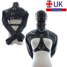 Open Breast Strait Jacket Armbinder Restraint Headgear PU Leather Bondage SM