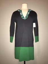 BCBG Max Azria Green and Blue Color Block Dress With Bead Accents, Size Small
