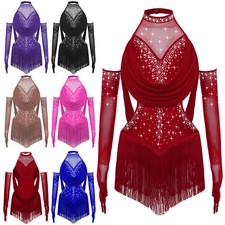 Kids Girls Outfit Modern Dancewear Tango Leotard Salsa Costume Glittery Team