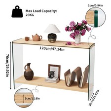 Modern Console Table Behind Sofa Side Wood Finish MDF Shelf with Tempered Glass