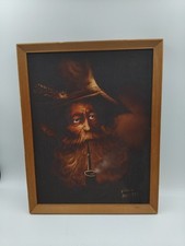 Vila Paris 1975 Original Oil Painting Portrait Old Man Smoking Pipe Wearing Hat 