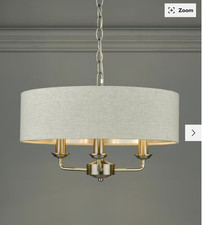 Laura Ashley Sorrento 3 arm Ceiling Light Satin Nickel/Natural Linen