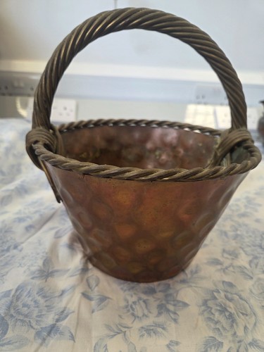 Vintage hammered copper basket - copper,