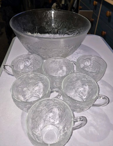 Large glass punch bowl with - glass,