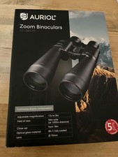 Auriol Zoom Binoculars 12-36x70 With All Caps In Black Case With Original Box