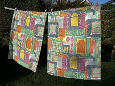 80s BHS Unlined Curtains In Candy Colours Doors Windows Pattern 44.5” Drop #A207