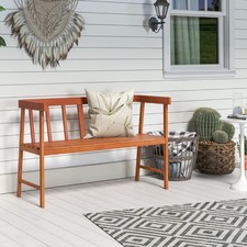 Garden Loveseat Outside Bench w/Armrests-Natural