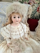 Antique 18" Armand Marseille 3200 Bisque Doll in Fur Hat & Muff, Marked AM1 DEP 