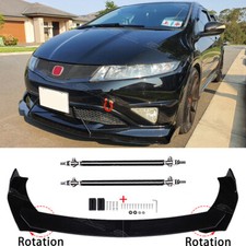 For Honda Civic FN2 Type R Front Bumper Lip Splitter Spoiler + Black Strut Rods