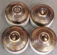 Rare Old Vintage 4pc  Brass & Ceramic Porcelain Light Electric Switches Button