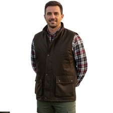 Mens Game Quilted Wax Gilet Tartan Lined Bodywarmer Hunting Outdoor Waistcoat