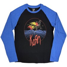 Korn 'Wireframe Space' Black / Blue Long Sleeve Raglan T shirt - NEW