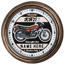 Personalised Motorcycle Clock Kawasaki KH250 Red Round Hanging Wall Gift MBC21