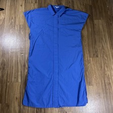 COS Dress Womens Large Blue Shirt Dress Hidden Placket Belt Loops Cap Sleeve