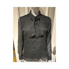 Elegant Sheer Black & White Polka Dot Pussy-Bow Blouse - Zara Size L