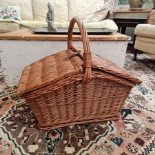 Vintage Optima 4 Person Wicker Picnic Basket Original China Cutlery