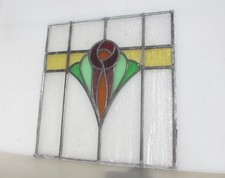 Antique Stained Glass Window Panel Vintage Old Art Nouveau Flower 17.5"x18.5"