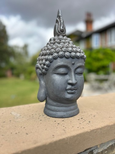Grey buddha head - grey, stone