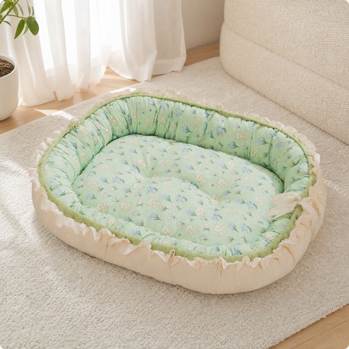 Oval pet bed supportive floral - bed,