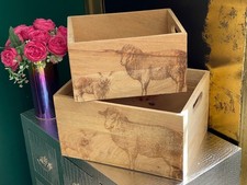 Set of 2  Quality Mango wood Etched Sheep Crates