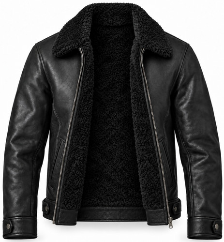 Men black genuine sheepskin - black,