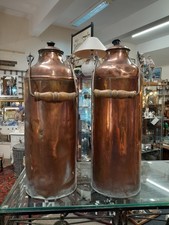 Antique Vintage Pair Of Copper Milk Churn with Wooden Handle Display Home Shop 
