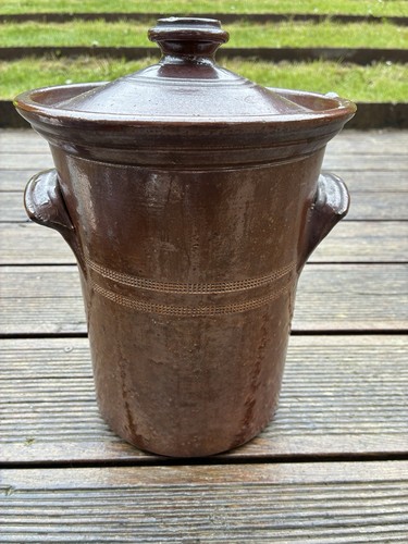 Vintage stoneware jar - stoneware, lid