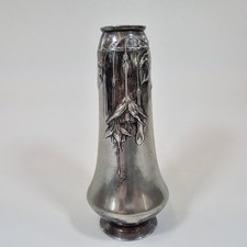 Antique Art Nouveau Pewter Vase Probably Kayserzinn Decorated With Flowers 19cm
