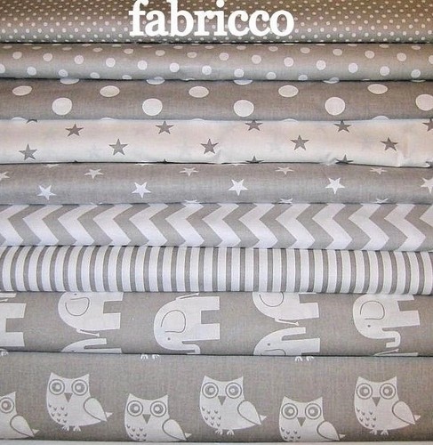 Cotton fabric grey stars - fabric,