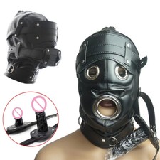 Bondage Restraint Hood Blindfold Head Harnes Mask With Mouth Gag Gimp Roleplay