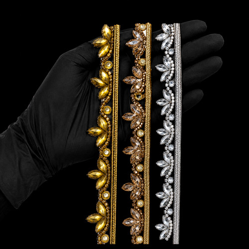 Crystal rhinestone leaf trim - crystal,