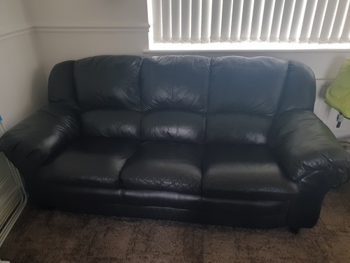Real black leather - , sofa
