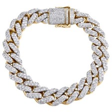 21.62Ct Brilliant Moissanite 14K Yellow Gold Fn Miami Cuban Link Bracelets 15MM