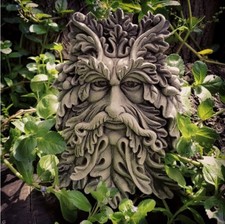 🇬🇧STONE GARDEN ACORN LEAF GREEN MAN BEARDED FACE WALL PLAQUE HANGING🌿🍂