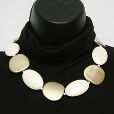 Faux Marble Beige Gold Chunky Large Plastic Bead Choker Necklace Preppy Glam