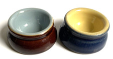 Vintage Denby Stoneware Pottery Farmhouse Cottage Egg Cup x 2  - Blue  & Brown