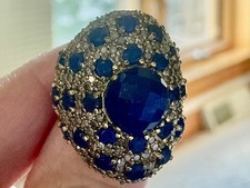 STUNNING Cabochon Sapphires  and 1 Carat Diamond ring Vermeil size 5