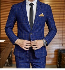 Mens Blue Plaid 2 Piece Suit