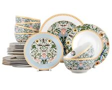 24pc Bone China Dinner Service Set Porcelain Dinnerware MORRIS GARDEN Turquoise