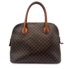 CELINE Vintage Macadam PVC Brown Leather Hand Bag purse Authentic
