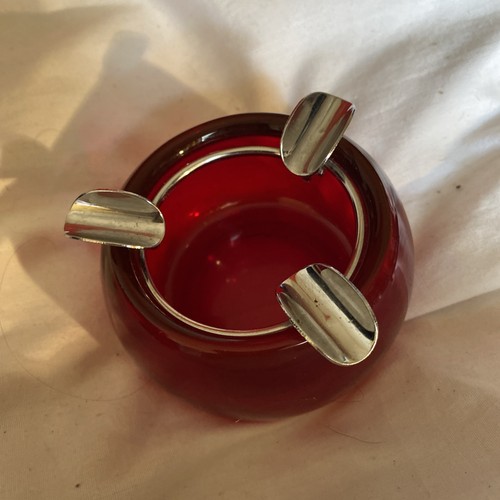 Vintage ruby red glass - glass, ashtray