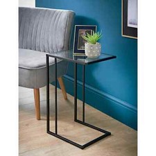 Modern Glass Top Sofa Side Table | Black Metal Legs End / Coffee Table