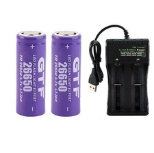 2PC 26650 3.7V Li-Ion Battery