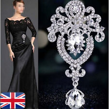 EXTRA LARGE DIAMANTE RHINESTONE CRYSTAL BROOCH SILVER VINTAGE PIN WOMEN GIFT UK